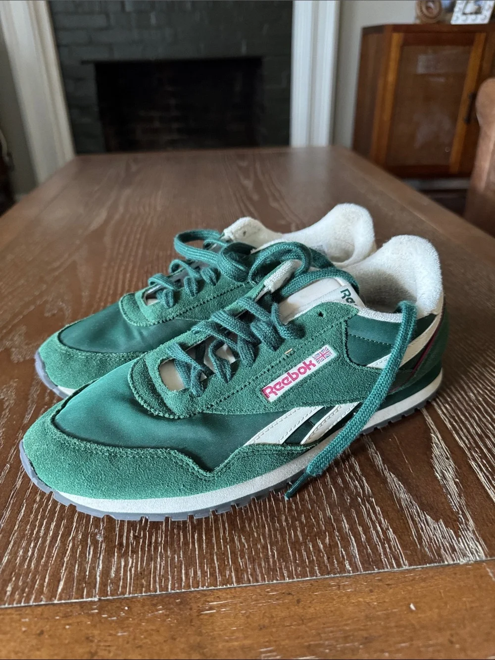 Reebok Green and White Low-Top Sneakers